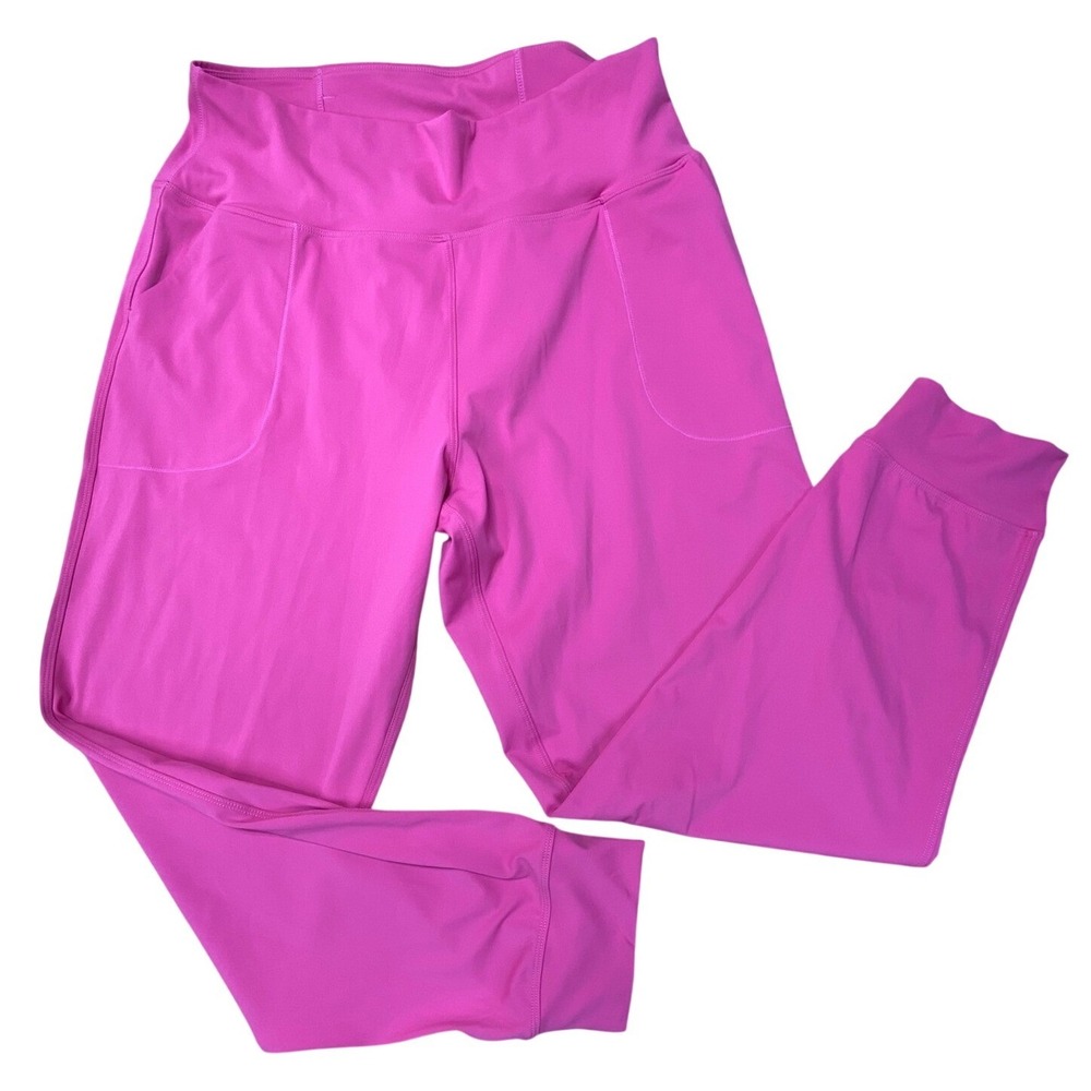 Oalka Women's High Rise Jogger Leggings‎ Pink XXL Pockets Stretchy